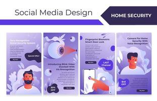 Home security system at social media design set vector