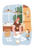 Woman cooking and baking at home in kitchen vector