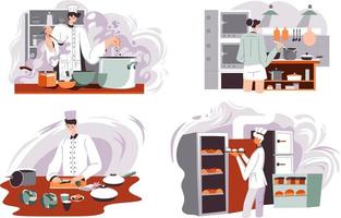 Restaurant or cafe cooking, chef in kitchen vector