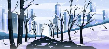 Scenery Snowy Winter City Landscape Background vector