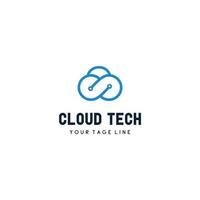 Cloud tech technology power data line art logo design icon vector