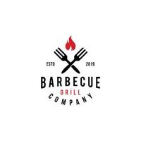 barbacoa parrilla jardín fiesta tenedor logotipo diseño vector inspiración