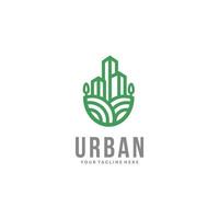 jardín urbano, estilo lineal de diseño de logotipo de granja de ciudad vector