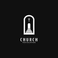 Christian cross in the open door way from the darkness to the light logo vector