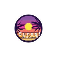 logotipo de palmera en el fondo de la puesta de sol con color retro para el diseño de vectores de camisetas y prendas de vestir, impresión, tipografía, afiche, emblema