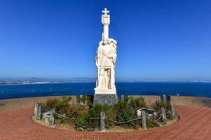 San Diego  July 17 2020   Juan Rodriguez Cabrillo statue and panorama of San Diego California photo