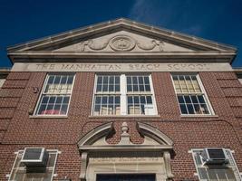 Facade of the Manhattan Beach Public School in the Manhattan Beach neighborhood of Brooklyn New York photo