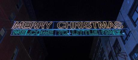 Welcome to Little Italy Sign during the holidays in New York City