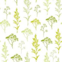 Green floral spring pattern with herbs vector