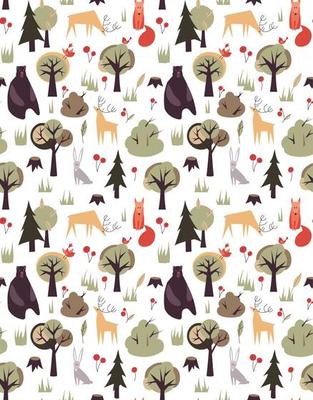 Summer forest with animals, seamless pattern