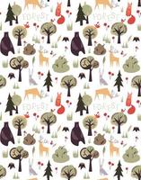 bosque de verano con animales, patrones sin fisuras vector