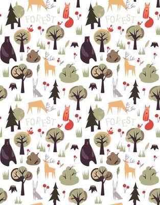 Summer forest with animals, seamless pattern