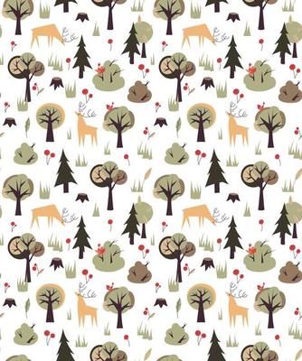 Summer forest with animals, seamless pattern