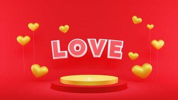 Ilustraciones 3d rojo con elemento de texto de amor podio fondo de san valentín foto