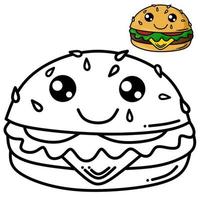 cute burger vector drawing for coloring book