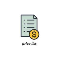 Vector sign price list symbol is isolated on a white background. icon color editable.