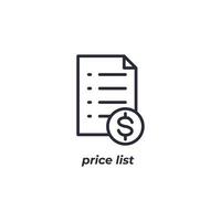 Vector sign price list symbol is isolated on a white background. icon color editable.