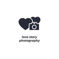 Vector sign love story photography symbol is isolated on a white background. icon color editable.