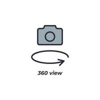 Vector sign 360 view symbol is isolated on a white background. icon color editable.