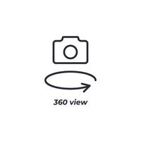 Vector sign 360 view symbol is isolated on a white background. icon color editable.