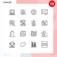 Universal Icon Symbols Group of 16 Modern Outlines of lab spam currency sms mail Editable Vector Design Elements