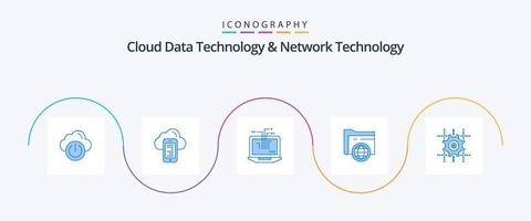 Cloud Data Technology And Network Technology Blue 5 Icon Pack Including gear . globe. computer. fie. folder vector