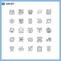 Line Pack of 25 Universal Symbols of ok document cart delivery sms Editable Vector Design Elements
