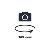 Vector sign 360 view symbol is isolated on a white background. icon color editable.