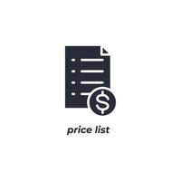 Vector sign price list symbol is isolated on a white background. icon color editable.