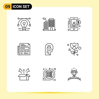 Modern Set of 9 Outlines and symbols such as lock paper city ad user Editable Vector Design Elements