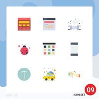 User Interface Pack of 9 Basic Flat Colors of interface beetle web lady bug waste Editable Vector Design Elements