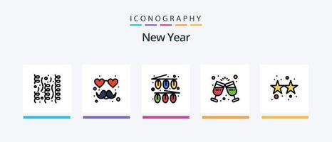 New Year Line Filled 5 Icon Pack Including gift. stars. card. party. firecracker. Creative Icons Design vector