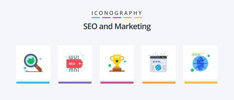 Seo Flat 5 Icon Pack Including website. network. trophy. media. url. Creative Icons Design vector