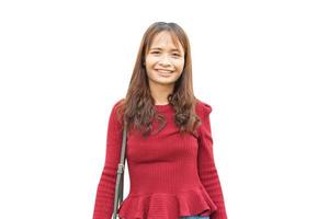 mujeres tailandesas sonriendo alegremente con un fondo blanco foto