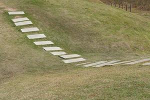 Walkway in the park on green grass photo