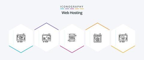 Web Hosting 25 Line icon pack including . upload. memory card. storage. cloud vector