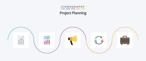 Project Planing Flat 5 Icon Pack Including planning. bag. megaphone. user. replace