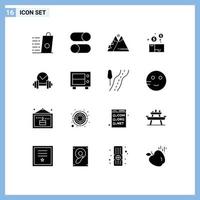 Pictogram Set of 16 Simple Solid Glyphs of box bundle radio hiking outdoor Editable Vector Design Elements