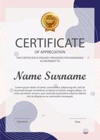 Certificate of appreciation template, gold and blue color. Clean modern certificate with gold badge vector