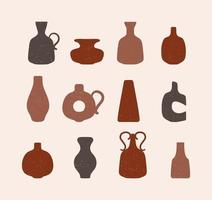 Different shapes vases, pots, and bottles. Art collage of ceramic pottery in a minimalistic trendy style vector