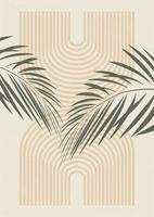 Minimalist Illustration with palm leaves and arches poster. Modern style wall decor. Contemporary artistic poster for print vector
