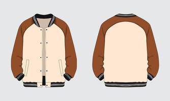 Raglan sleeve varsity jacket mockup front and back view vector