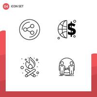 4 símbolos de signos de línea universal de elementos de diseño de vector editables de usuario de hoguera de financiación de hombre compartido