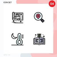 Set of 4 Modern UI Icons Symbols Signs for blueprint climate map search night Editable Vector Design Elements