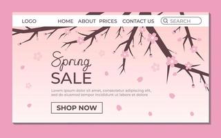 Concept Of Spring Sale Landing With Cherry Blossom For Online Shop Vector Illustration In Flat Style