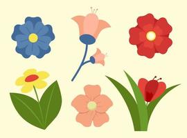 colección de flores de primavera, elementos de diseño con ilustraciones vectoriales de flores en estilo plano vector