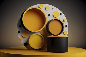 podium with yellow circles 3d rendering background photo