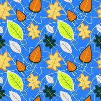 Seamless Pattern of Colorful Leaves with Sky Blue Background vector