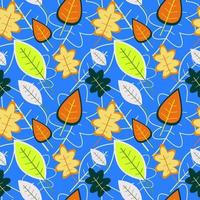 Seamless Pattern of Colorful Leaves with Sky Blue Background vector