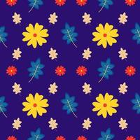 Seamless Pattern of Colorful Flower and Leaf with Dark Blue Background vector